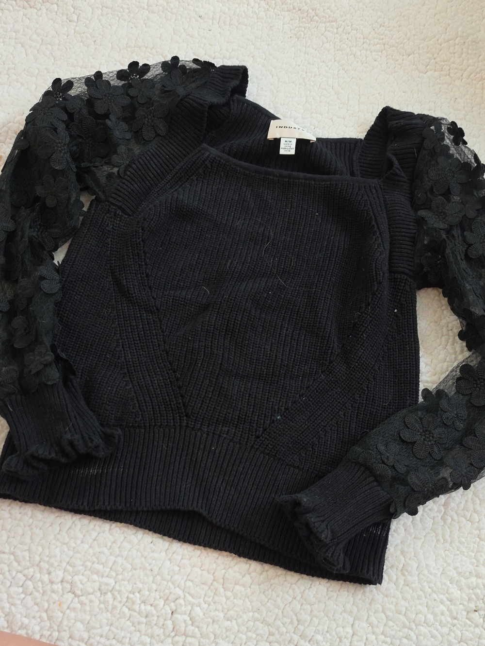 Industry Black Floral-Applique Sweater